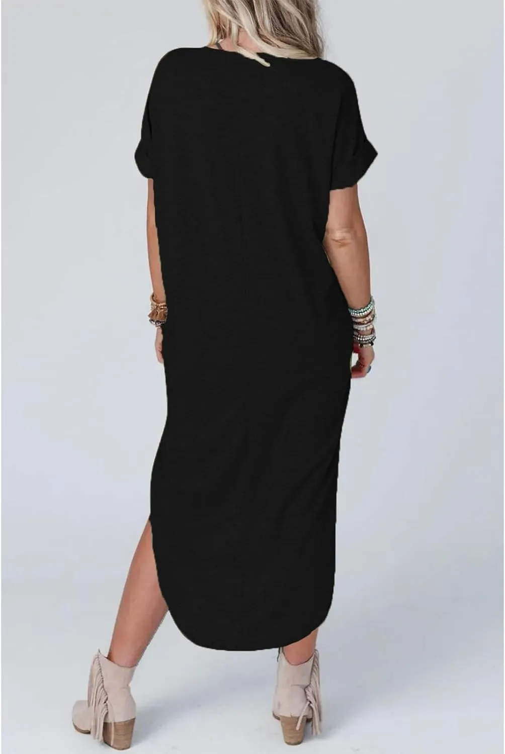 Maxi Dress for Women Summer Casual Loose Short Sleeve Long T Shirt Dress Split Beach Sundress Travel Vacation Outfits