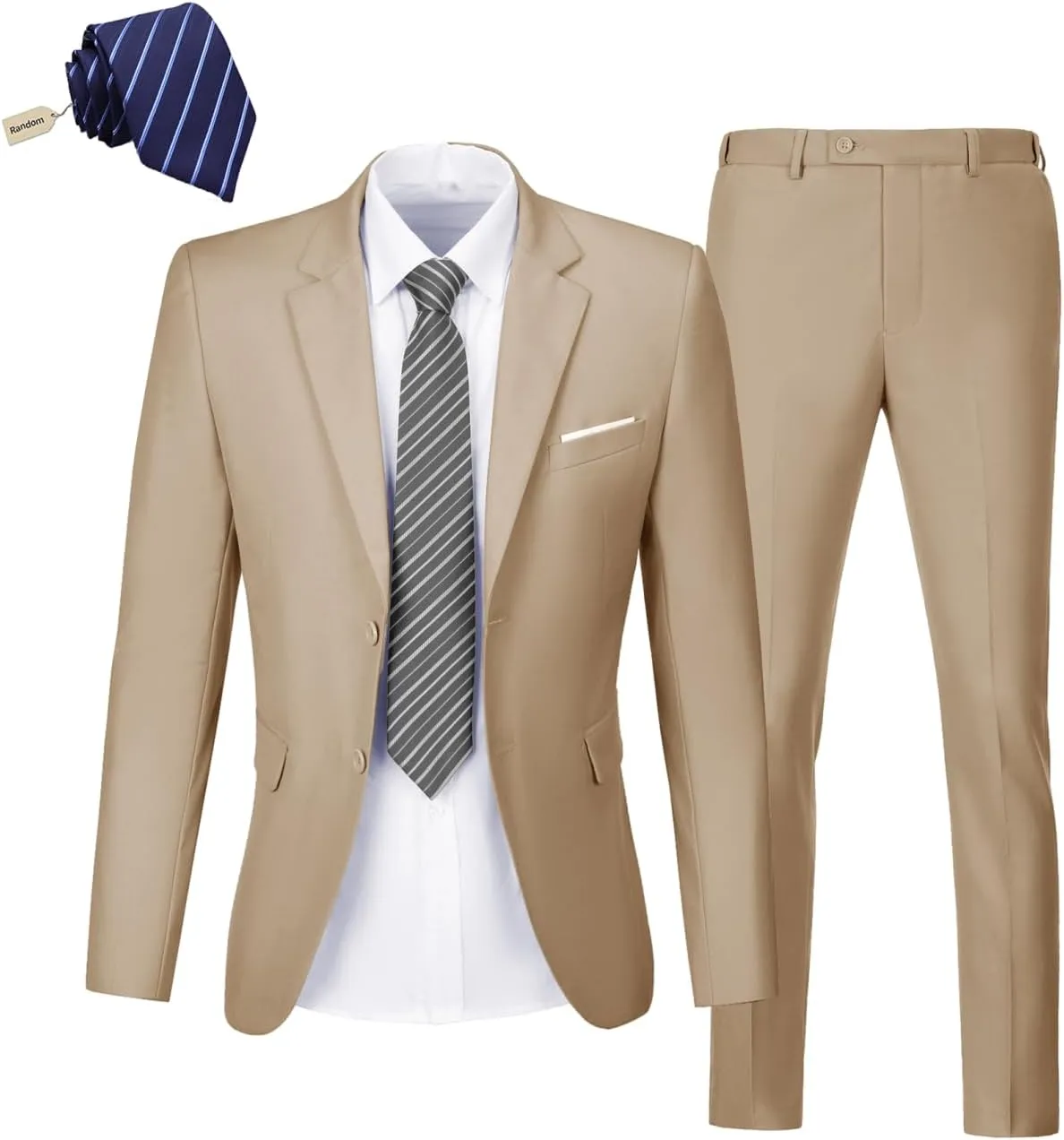 Mens 2 Piece Suit Set Slim Fit 2 Button Dress SuitsTuxedo Set Wedding Blazer Jacket Pants Tie Business Party Prom Suit