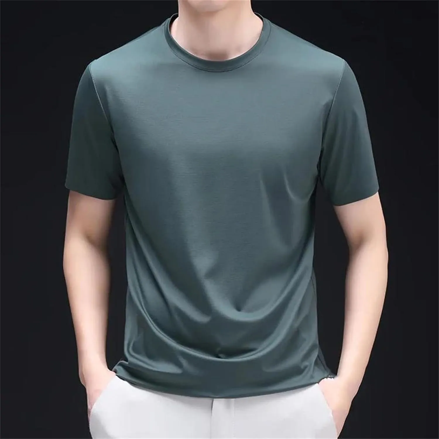 Men's Silk T-Shirt, Thin Round Neck Luxury Summer Solid Color