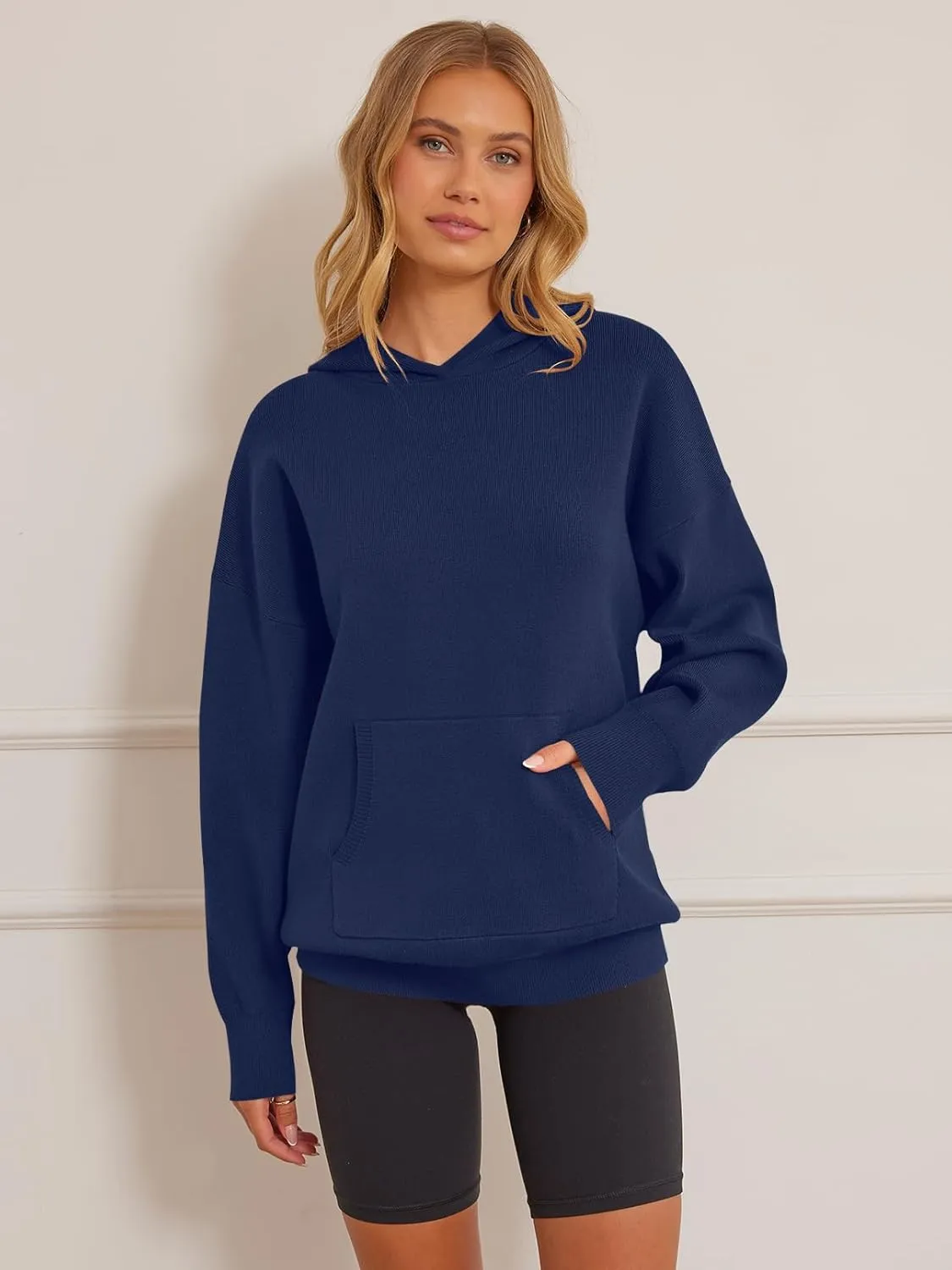 MEROKEETY Women's 2024 Fall Oversized Hoodie Long Sleeve Pullover Sweater Ribbed Knit Sweatshirt with Pockets
