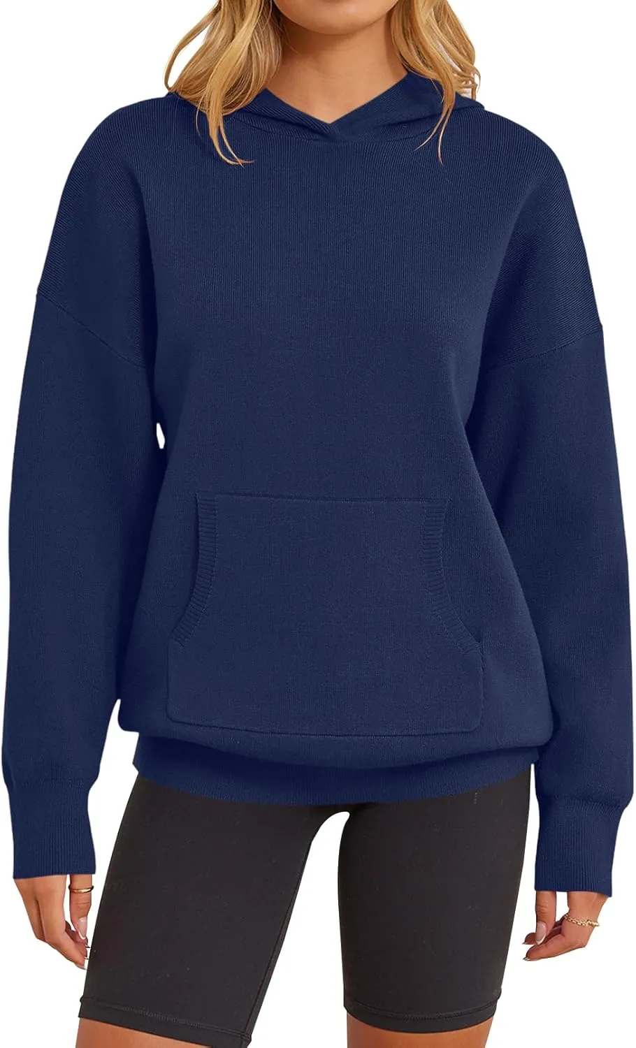 MEROKEETY Women's 2024 Fall Oversized Hoodie Long Sleeve Pullover Sweater Ribbed Knit Sweatshirt with Pockets