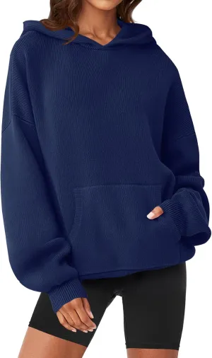 MEROKEETY Women's 2024 Fall Oversized Hoodie Long Sleeve Pullover Sweater Ribbed Knit Sweatshirt with Pockets