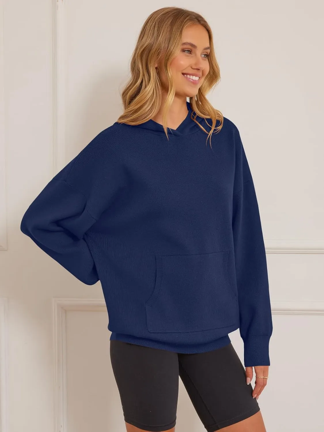 MEROKEETY Women's 2024 Fall Oversized Hoodie Long Sleeve Pullover Sweater Ribbed Knit Sweatshirt with Pockets