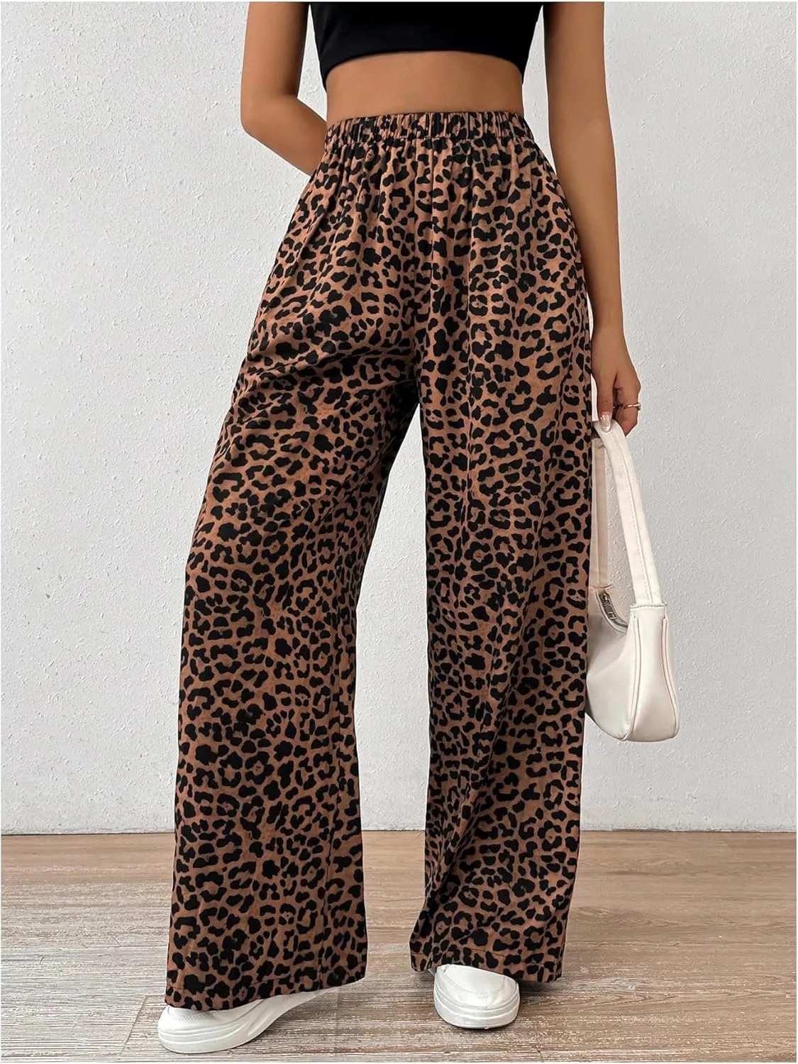 Milumia Women's Leopard Print Wide Leg Pants High Waist Fall Long Trousers