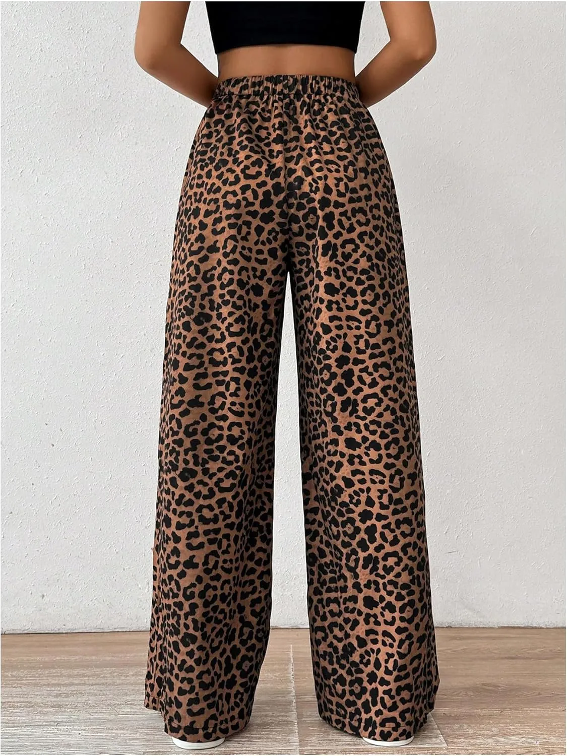 Milumia Women's Leopard Print Wide Leg Pants High Waist Fall Long Trousers