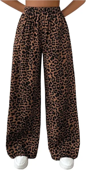 Milumia Women's Leopard Print Wide Leg Pants High Waist Fall Long Trousers