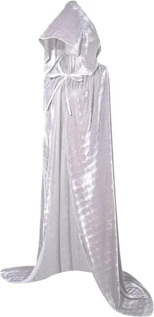 Miyaomn Ladies Womens Fashion Women's Velvet Hoodie Cloak Solid Color Vampire Witch Wizard Long Cape Robe Halloween Christmas Party Cosplay Costume(White,Medium)