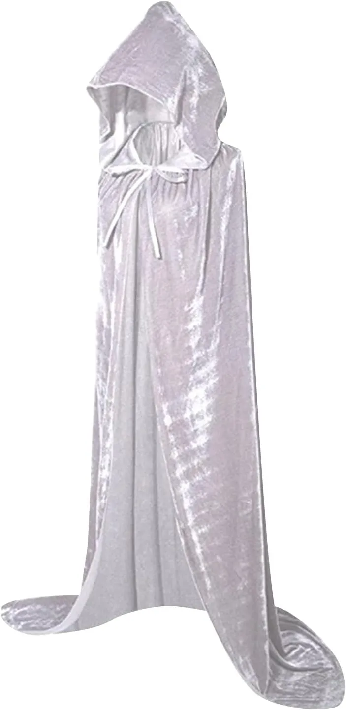 Miyaomn Ladies Womens Fashion Women's Velvet Hoodie Cloak Solid Color Vampire Witch Wizard Long Cape Robe Halloween Christmas Party Cosplay Costume(White,Medium)