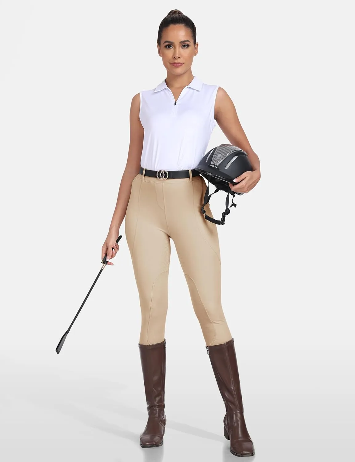 MoFiz Women's Horse Riding Pants Full Seat Silicon Knee-Patch Equestrian Breeches Horseback Schooling Tights Zipper Pockets