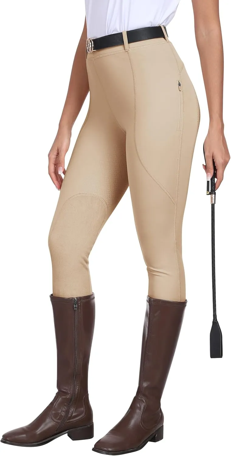 MoFiz Women's Horse Riding Pants Full Seat Silicon Knee-Patch Equestrian Breeches Horseback Schooling Tights Zipper Pockets