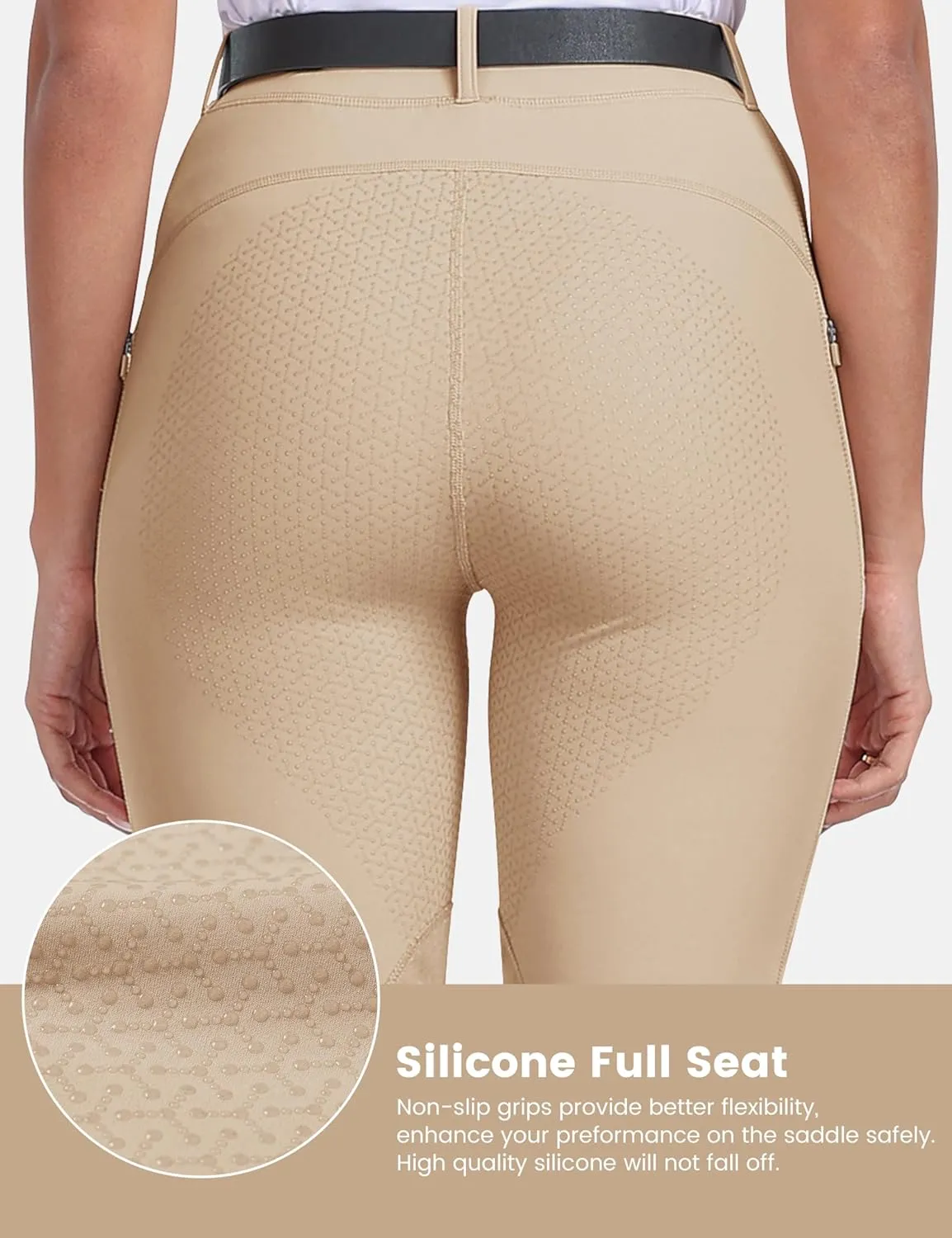 MoFiz Women's Horse Riding Pants Full Seat Silicon Knee-Patch Equestrian Breeches Horseback Schooling Tights Zipper Pockets
