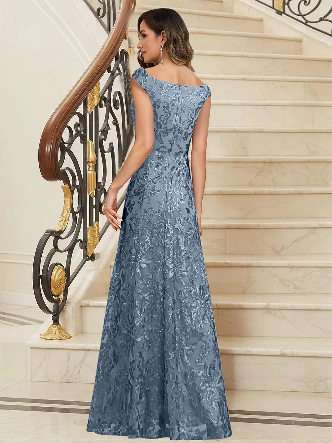Mother of The Bride Dresses for Women Off The Shoulder Sequin Evening Formal Dress