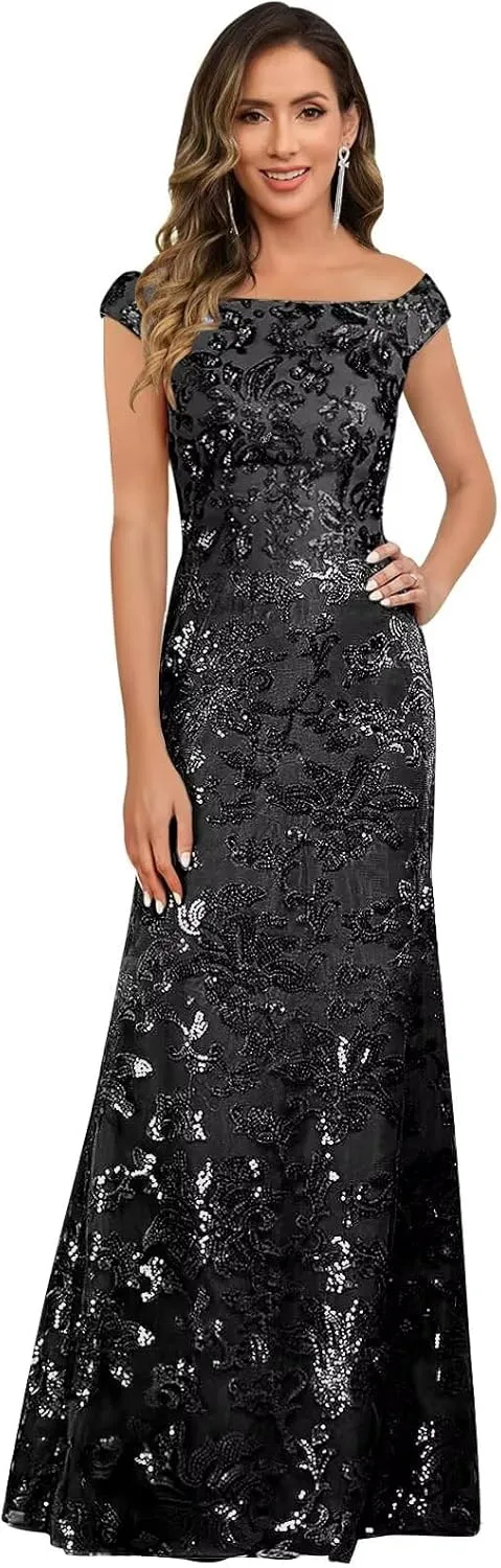 Mother of The Bride Dresses for Women Off The Shoulder Sequin Evening Formal Dress