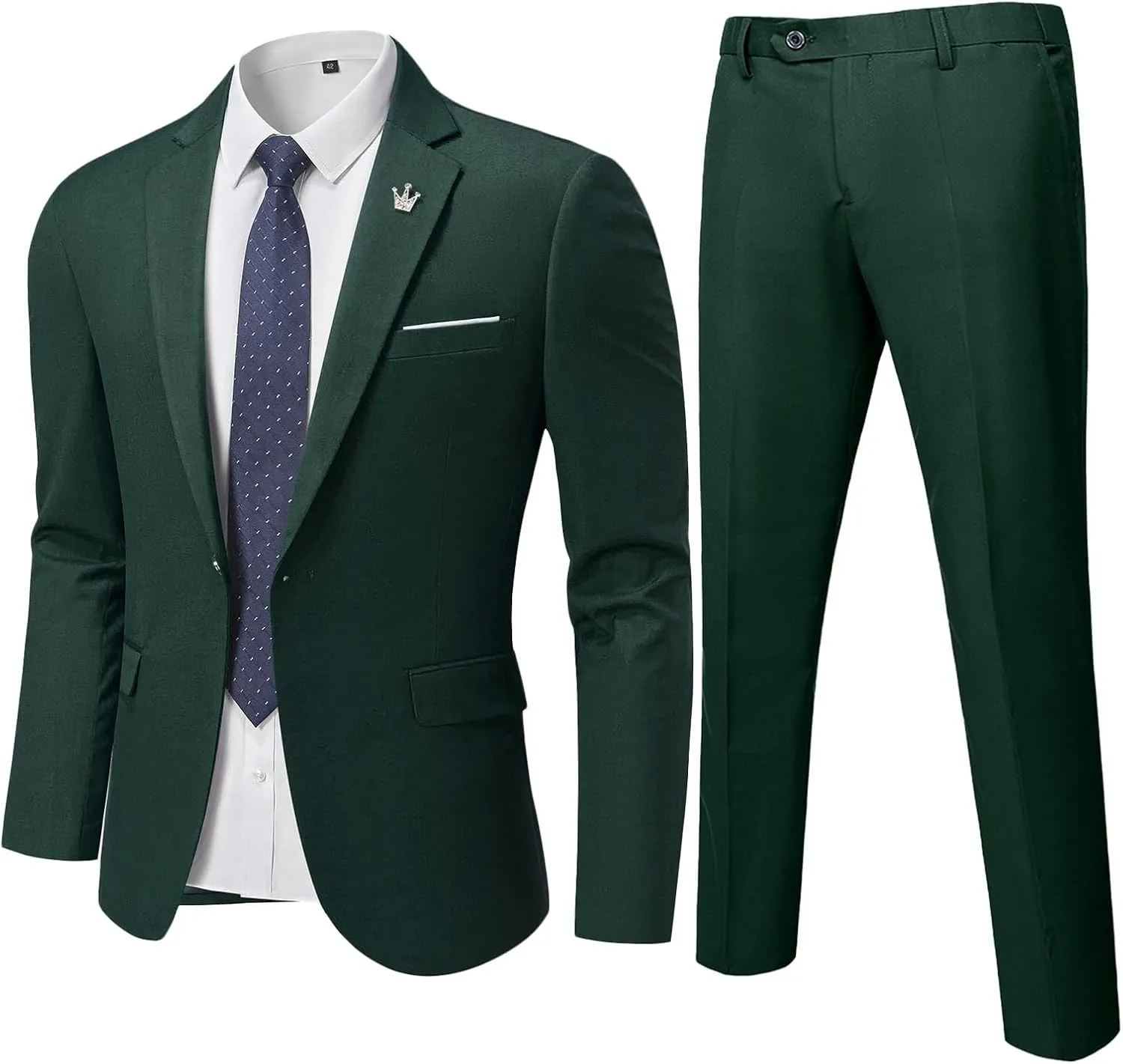 MY'S Men's 2 Piece Suit, One Button Slim Fit Jacket and Pants with Tie, Classic Blazer for Weddings Business Party