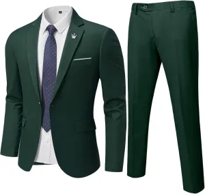 MY'S Men's 2 Piece Suit, One Button Slim Fit Jacket and Pants with Tie, Classic Blazer for Weddings Business Party