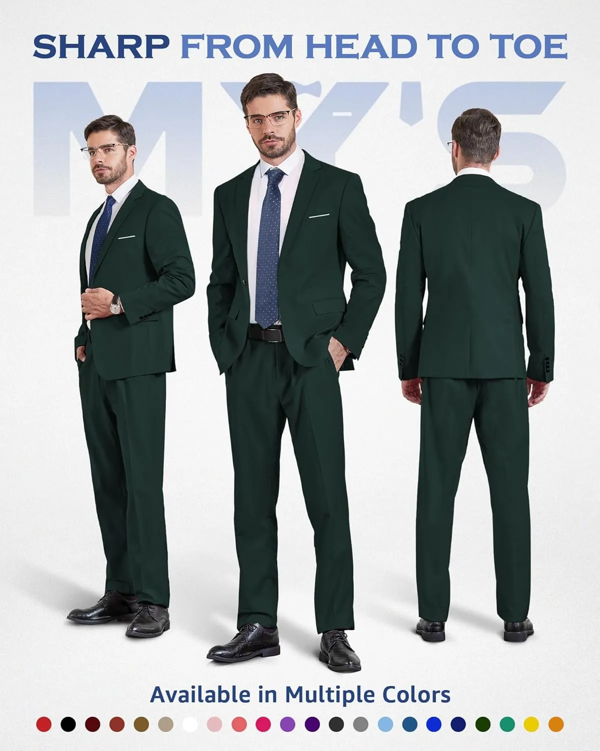 MY'S Men's 2 Piece Suit, One Button Slim Fit Jacket and Pants with Tie, Classic Blazer for Weddings Business Party