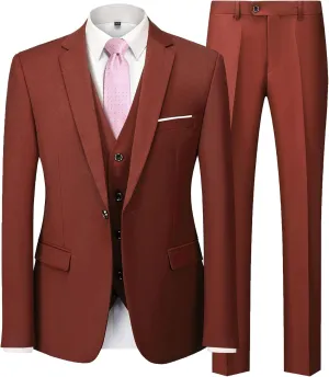 MY'S Mens 3-Piece Slim Fit Suit Set, One Button Solid Jacket Vest Pants with Tie for Wedding Party Business Prom