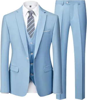 MY'S Mens 3-Piece Slim Fit Suit Set, One Button Solid Jacket Vest Pants with Tie for Wedding Party Business Prom