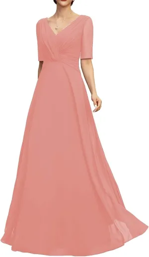 NABN Lace Appliques Mother of The Bride Dress Half Sleeves A line Chiffon Formal Wedding Party Prom Gowns for Women