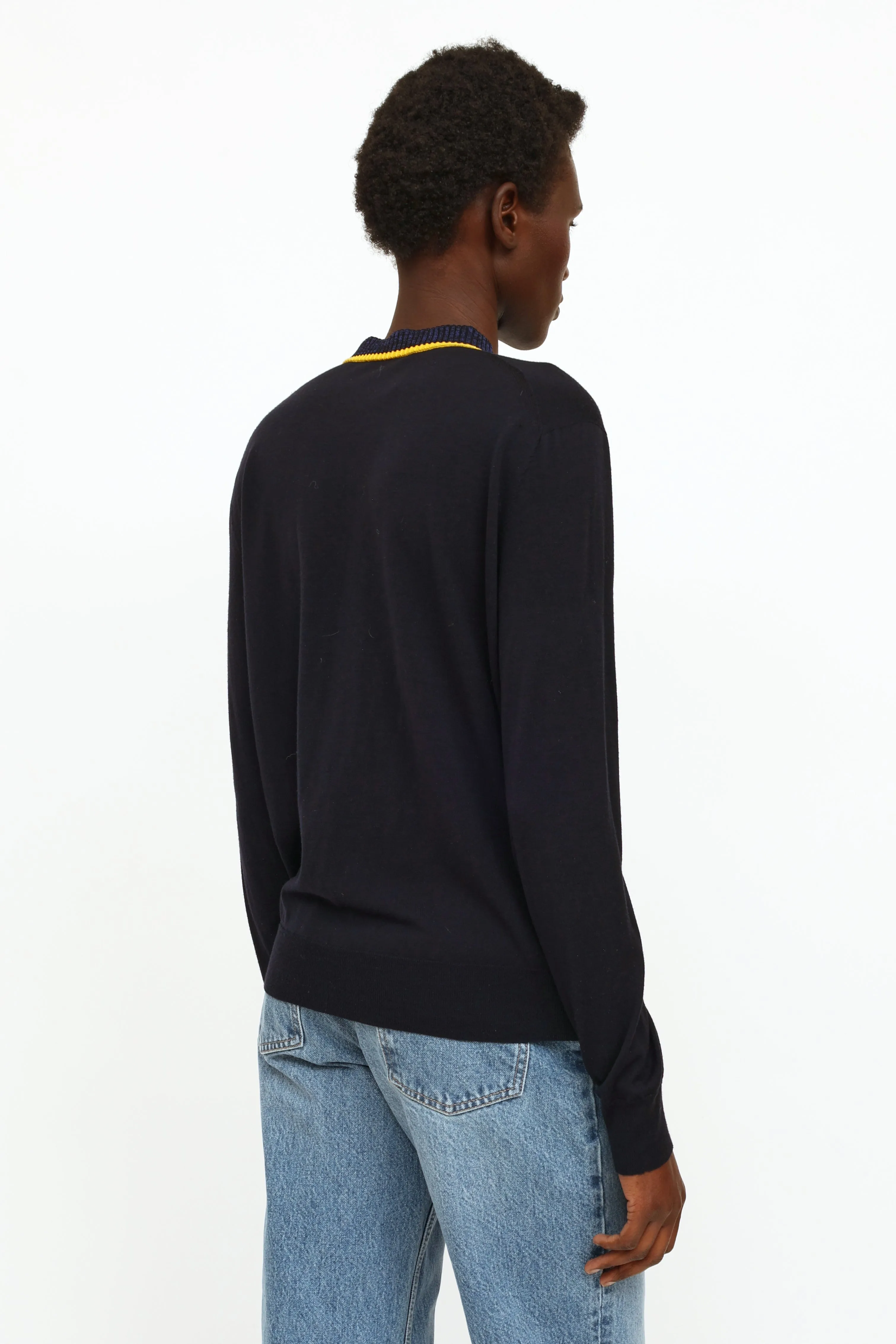 Navy & Yellow Knit Mock Neck Sweater