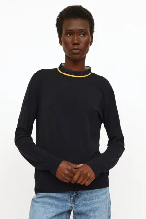 Navy & Yellow Knit Mock Neck Sweater