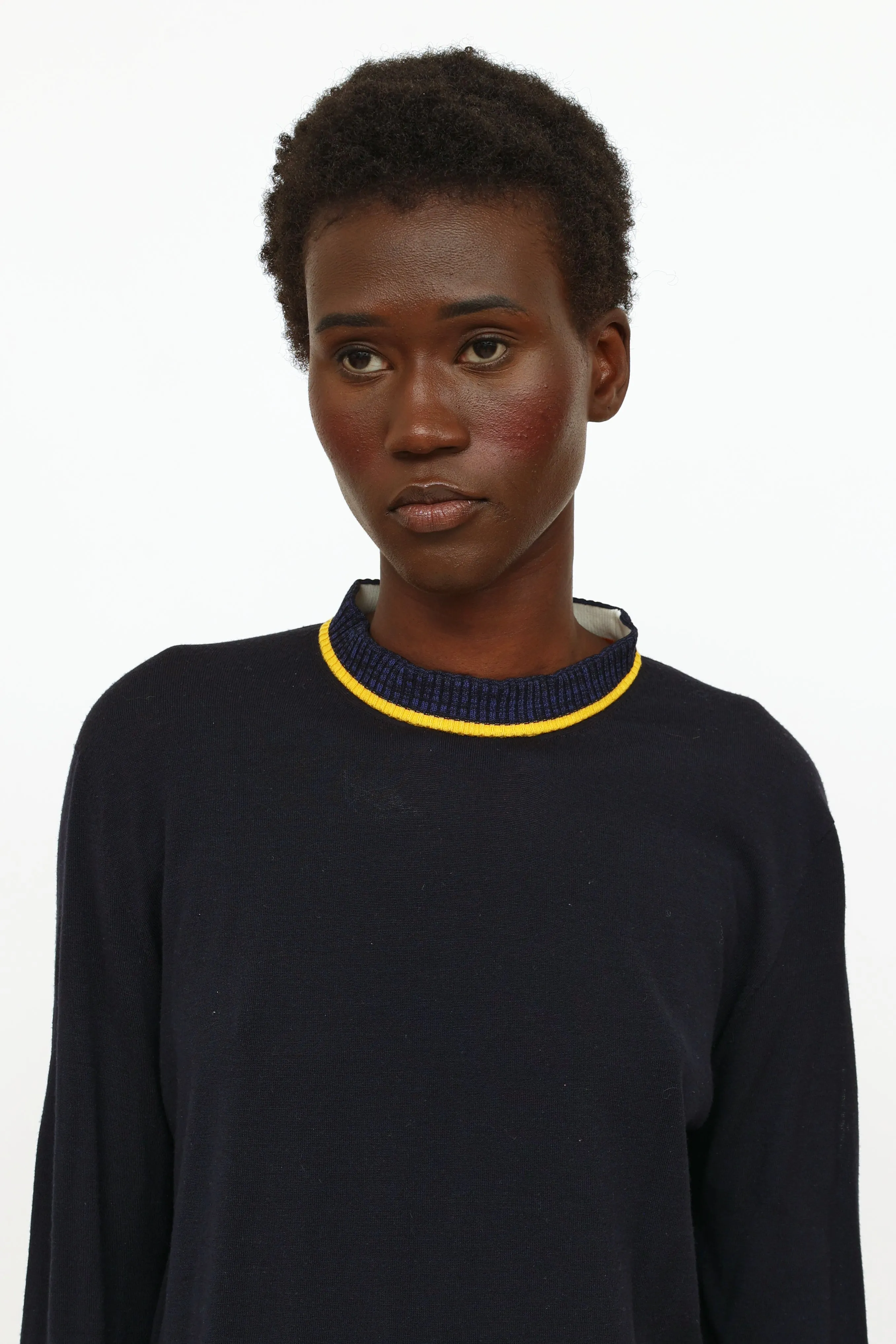 Navy & Yellow Knit Mock Neck Sweater