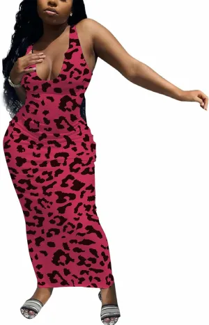 Nimsruc Women Casual Sexy Deep U Neck Tank Top Bodycon Dress Summer Sleeveless Wrap Long Basic Party Club Maxi Dresses