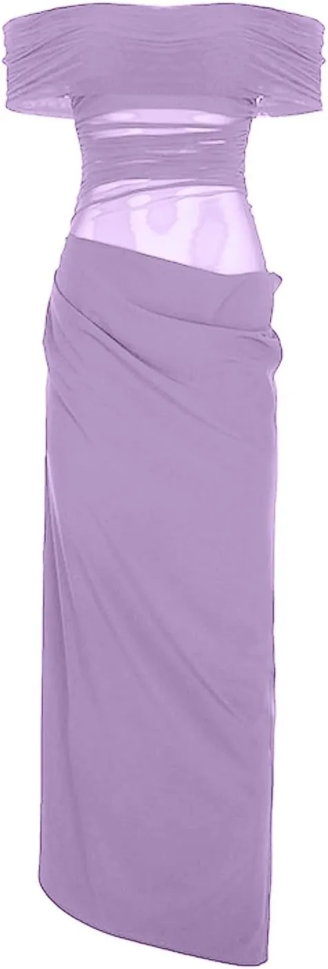 Off Shoulder Bridesmaid Dresses Long Ruched Chiffon Formal Evening Dress with Slit Woman Dresses Casual