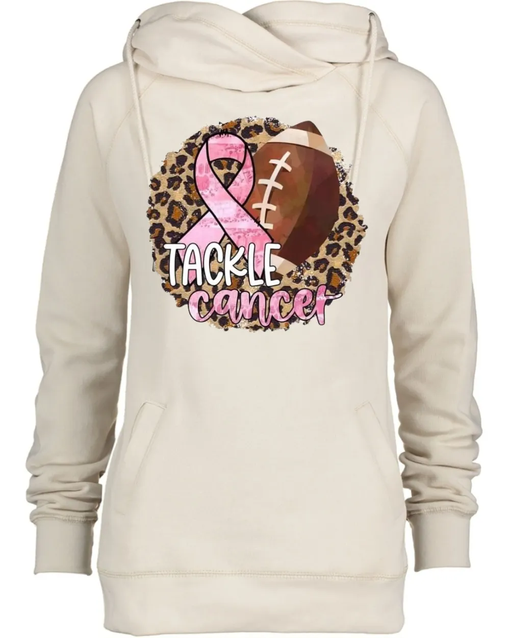 Pink Out Tackle Cancer Leopard Circle Football Cowl Double Hood Top