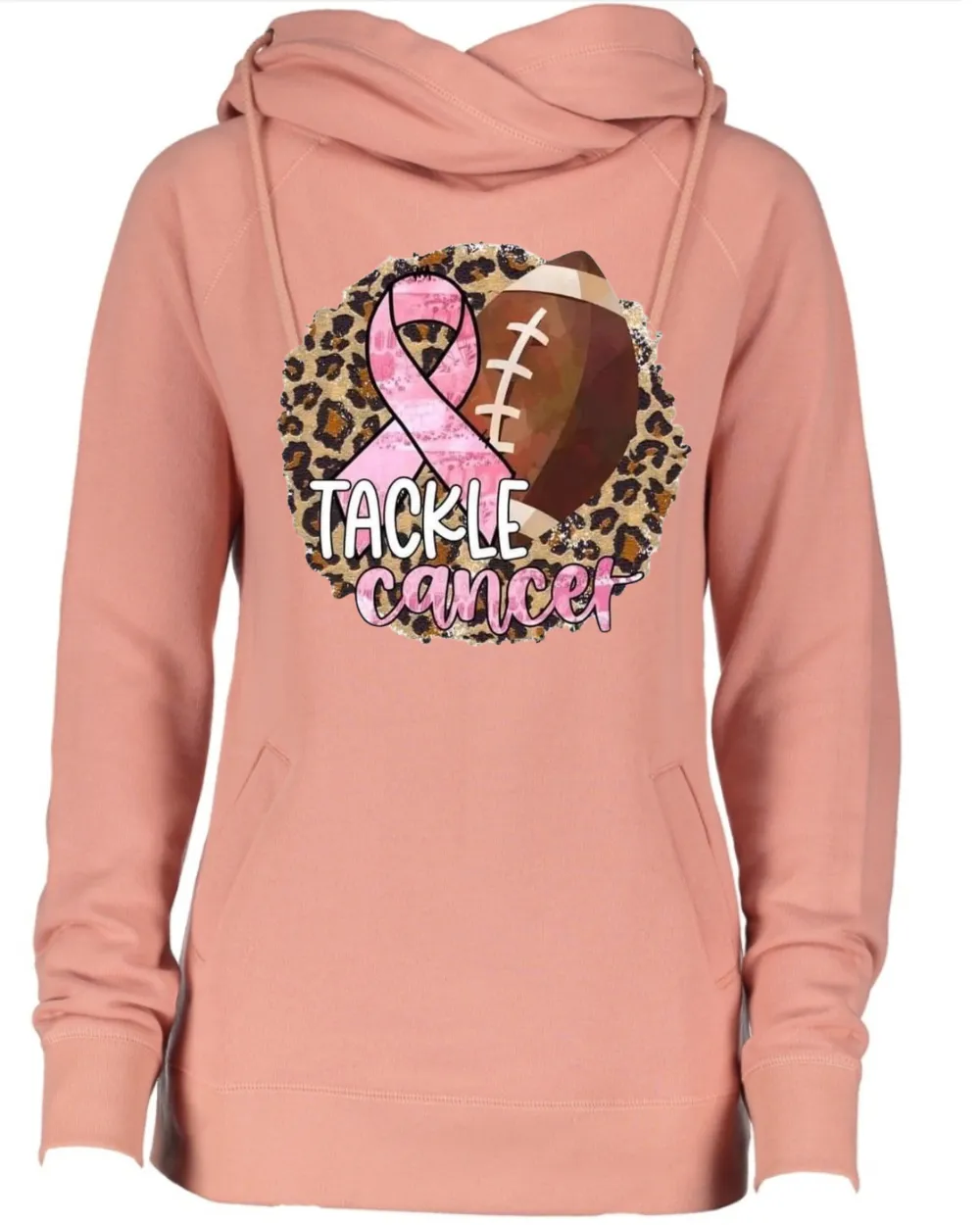 Pink Out Tackle Cancer Leopard Circle Football Cowl Double Hood Top