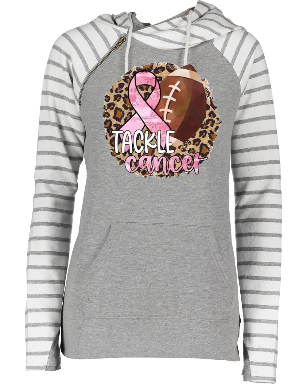 Pink Out Tackle Cancer Leopard Circle Football Cowl Double Hood Top