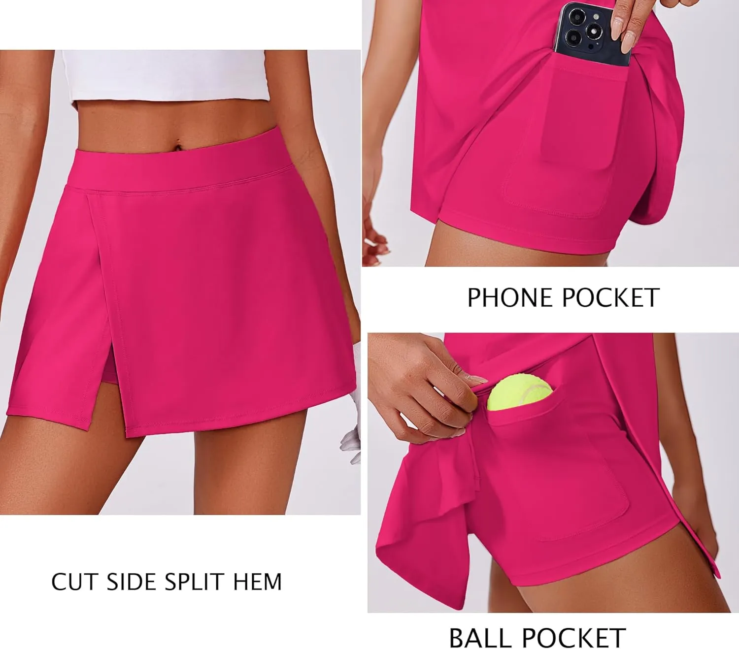 PINSPARK Womens Tennis Skirts High Waisted Golf Skorts with 2 Pockets Side Slit Athletic Skirt for Workout Pickleball Sports