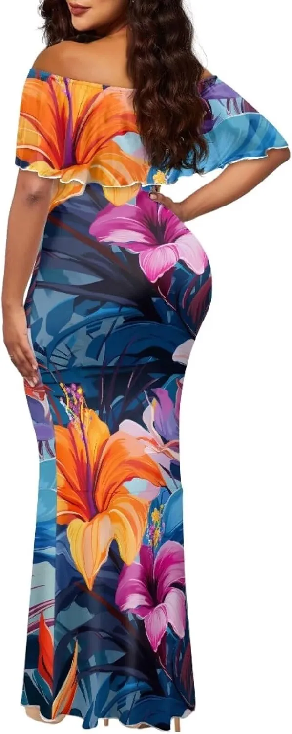 Polynesian Dresses for Women Off Shoulder Maxi Dress Puletasi Samoan Dresses S-7XL