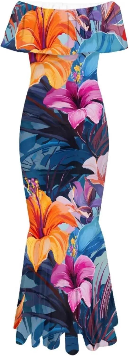 Polynesian Dresses for Women Off Shoulder Maxi Dress Puletasi Samoan Dresses S-7XL