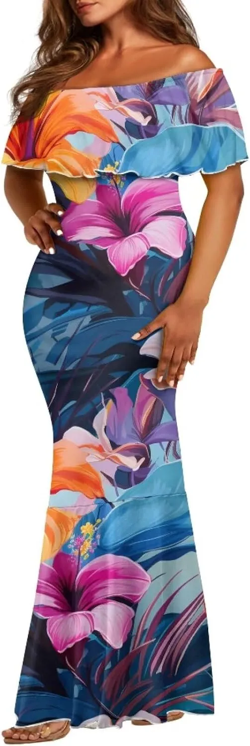 Polynesian Dresses for Women Off Shoulder Maxi Dress Puletasi Samoan Dresses S-7XL