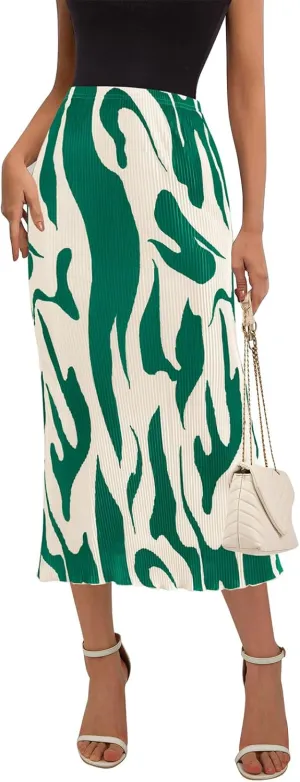 PRETTYGARDEN Women's 2025 Summer High Waist Graphic Print A Line Pleated Long Skirts for Women Trendy Plisse Midi Skirt