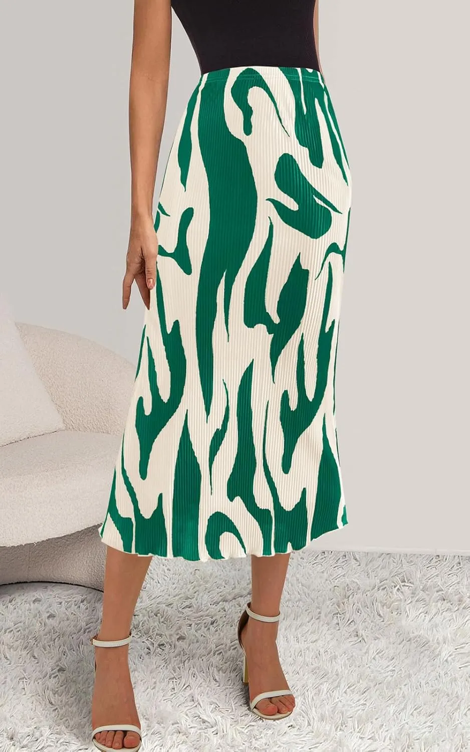 PRETTYGARDEN Women's 2025 Summer High Waist Graphic Print A Line Pleated Long Skirts for Women Trendy Plisse Midi Skirt