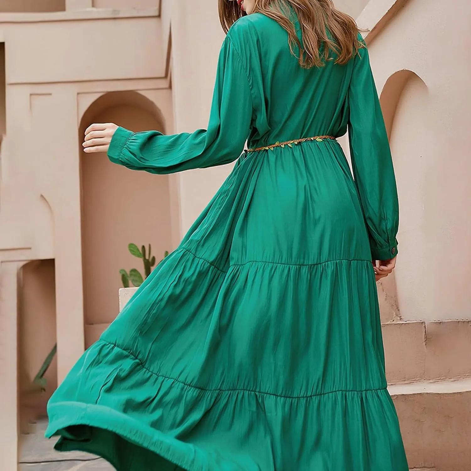 PTOLOCIF Ladies Fashion Casual Spring Large Size Fat Mm Dress Loose Solid Color Long Sleeve Long Skirt Dress for Women