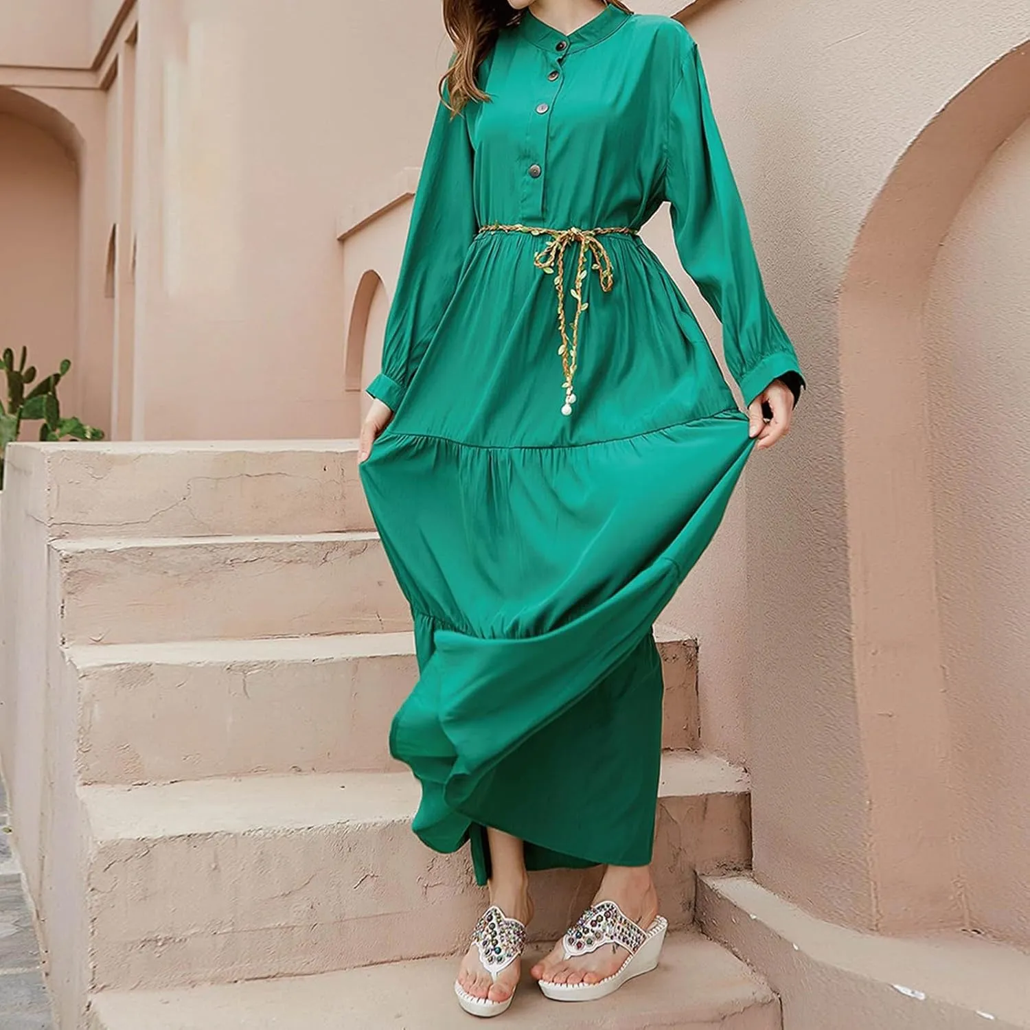 PTOLOCIF Ladies Fashion Casual Spring Large Size Fat Mm Dress Loose Solid Color Long Sleeve Long Skirt Dress for Women