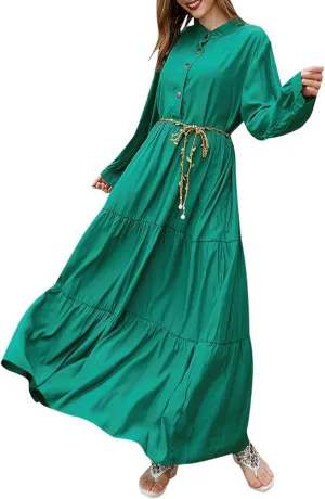PTOLOCIF Ladies Fashion Casual Spring Large Size Fat Mm Dress Loose Solid Color Long Sleeve Long Skirt Dress for Women