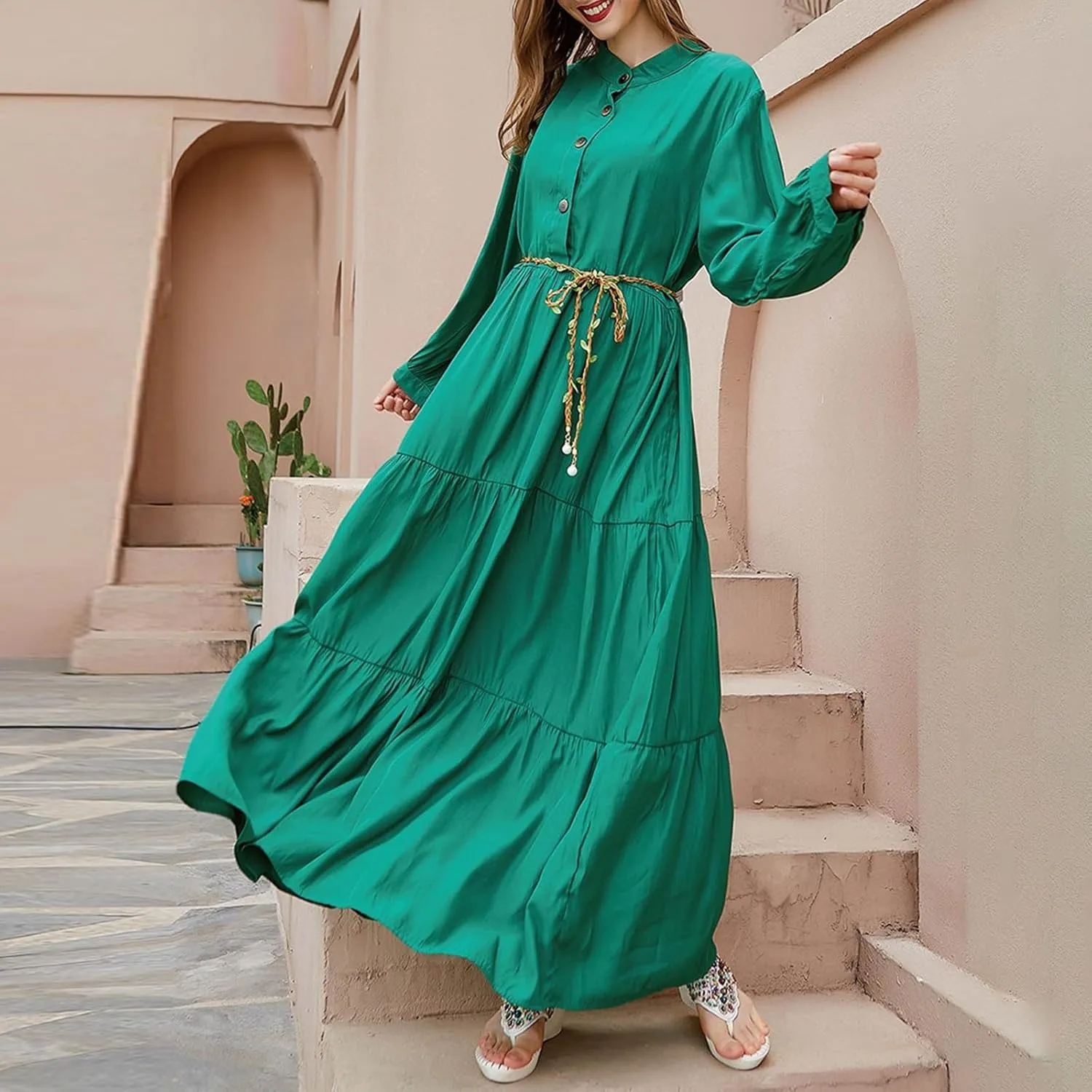 PTOLOCIF Ladies Fashion Casual Spring Large Size Fat Mm Dress Loose Solid Color Long Sleeve Long Skirt Dress for Women