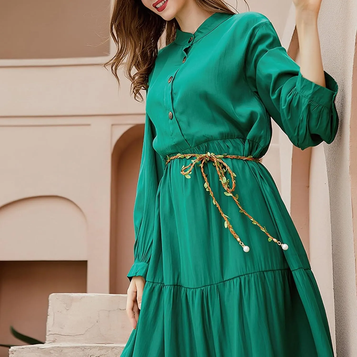 PTOLOCIF Ladies Fashion Casual Spring Large Size Fat Mm Dress Loose Solid Color Long Sleeve Long Skirt Dress for Women