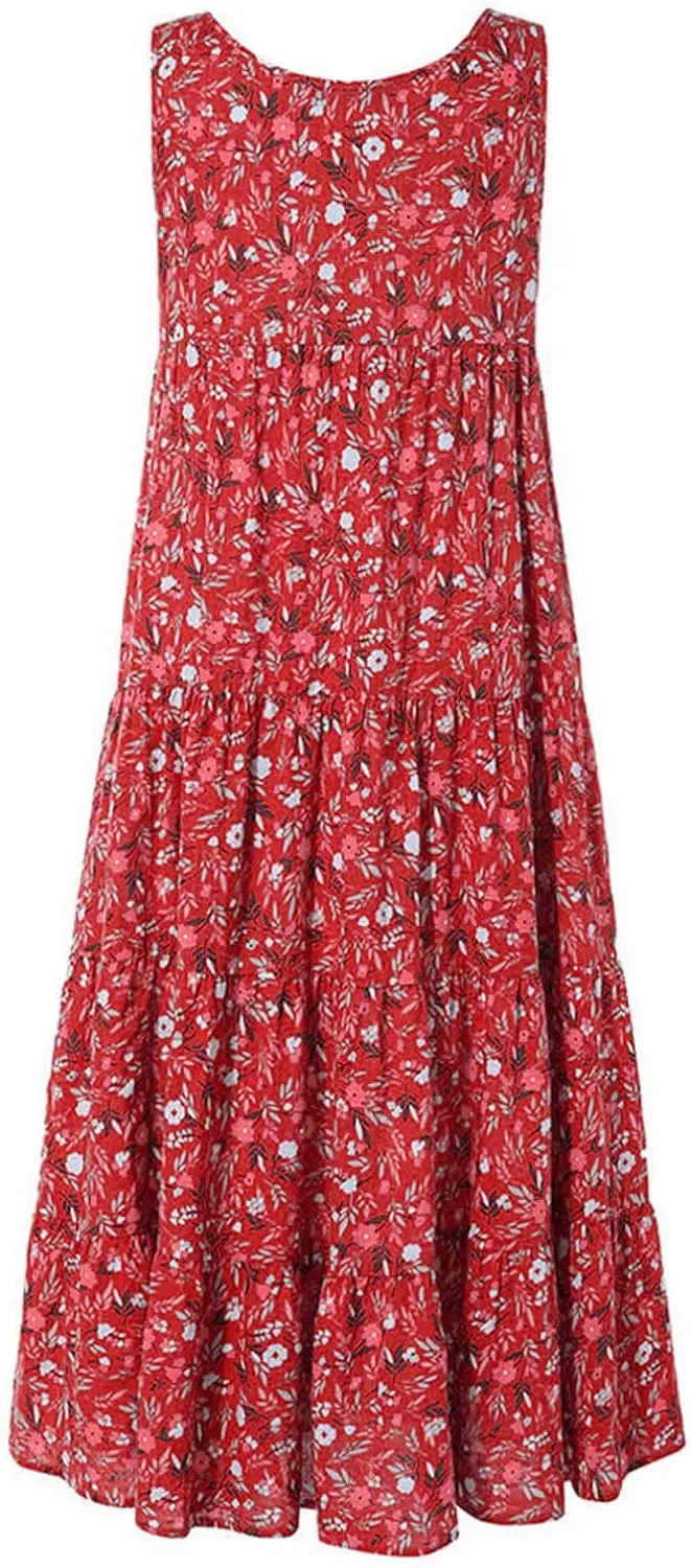 PTOLOCIF Sundresses for Women 2024, Summer Trendy Beach Dresses Floral Print Boho Dresses Casual Sleeveless Flowy Long Dress