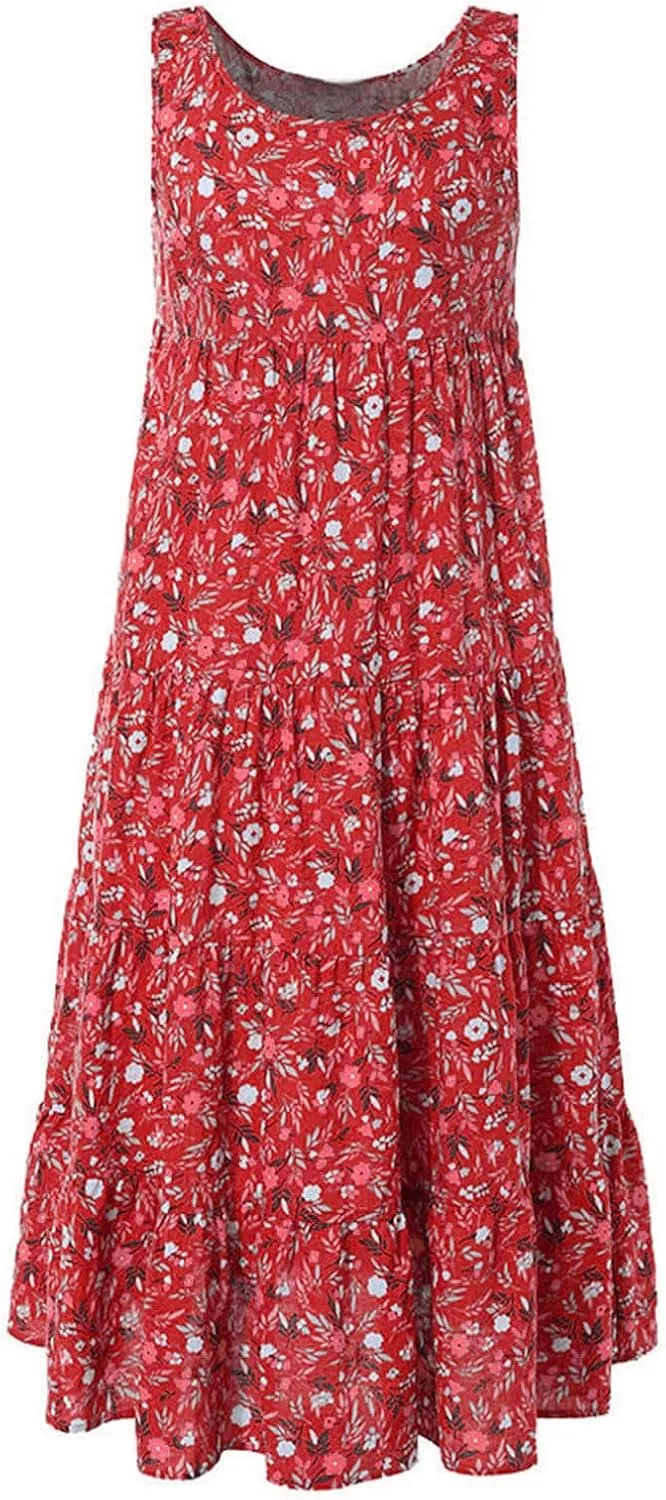 PTOLOCIF Sundresses for Women 2024, Summer Trendy Beach Dresses Floral Print Boho Dresses Casual Sleeveless Flowy Long Dress