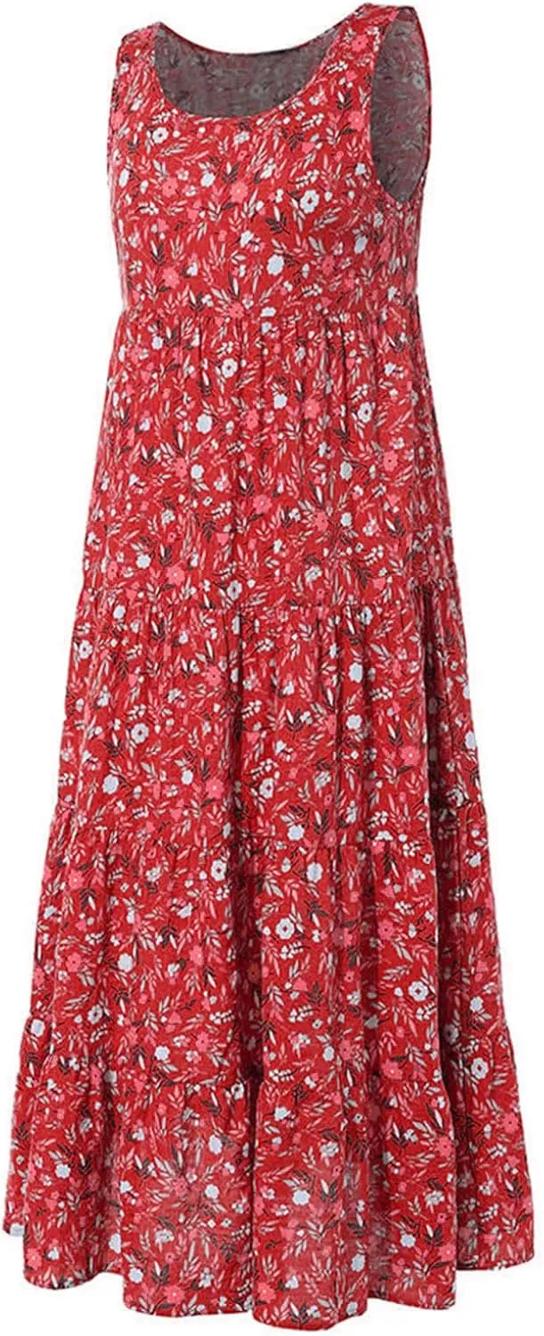 PTOLOCIF Sundresses for Women 2024, Summer Trendy Beach Dresses Floral Print Boho Dresses Casual Sleeveless Flowy Long Dress
