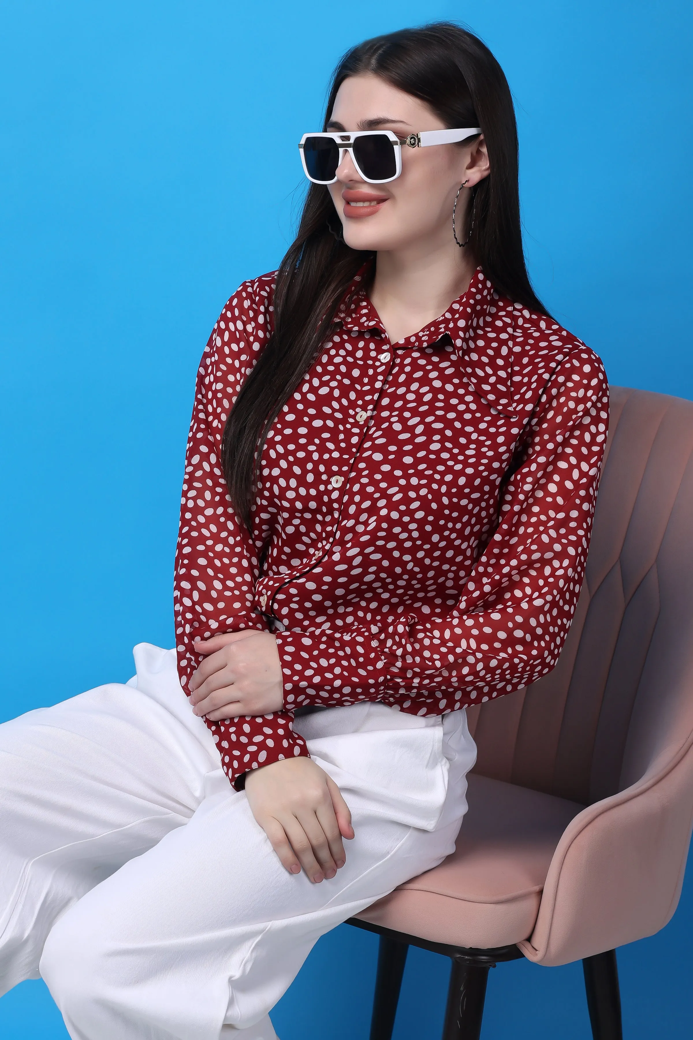 Relaxed Spread Collar Printed Casual Shirt