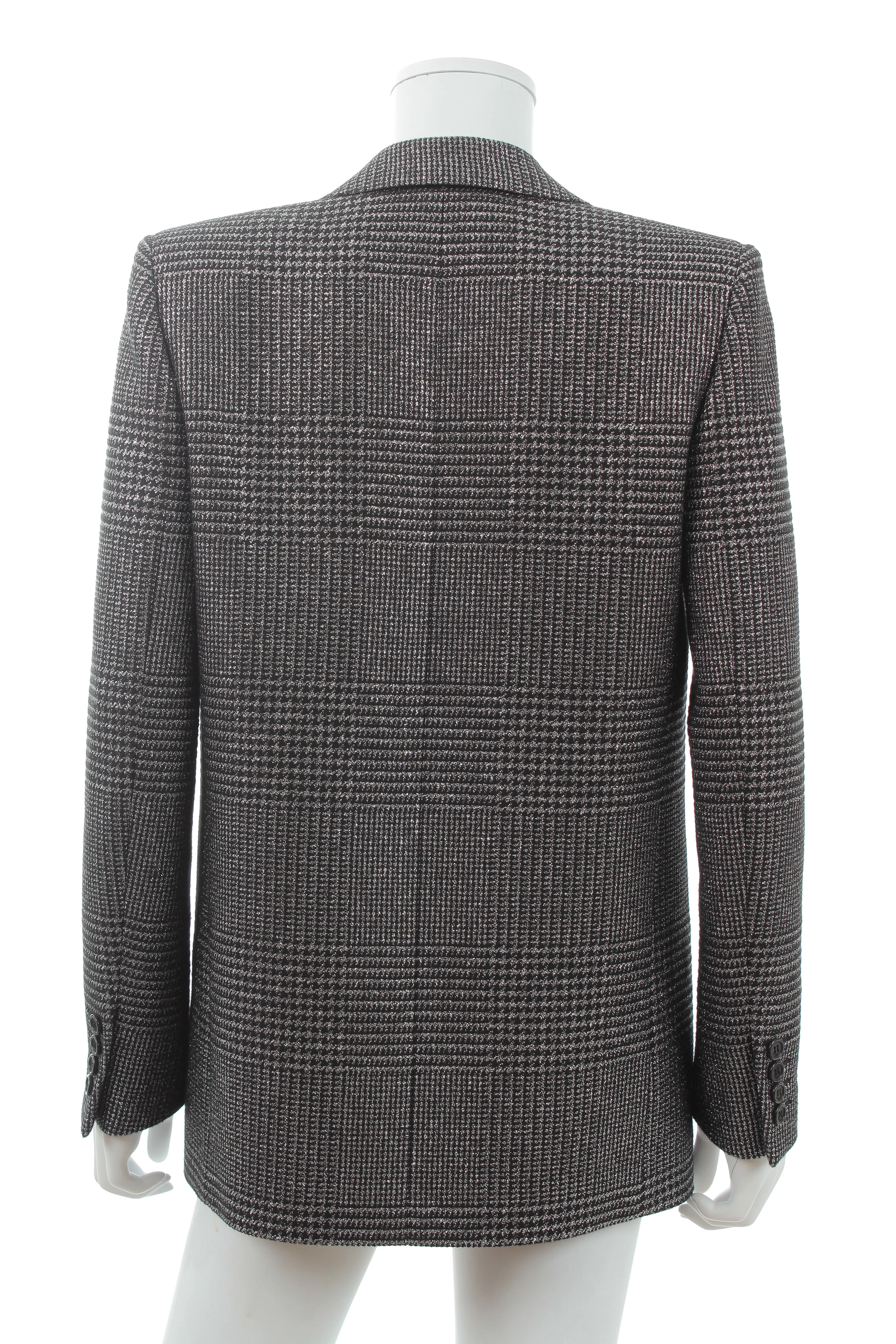 Saint Laurent Metallic Houndstooth Checked Single-Breasted Blazer
