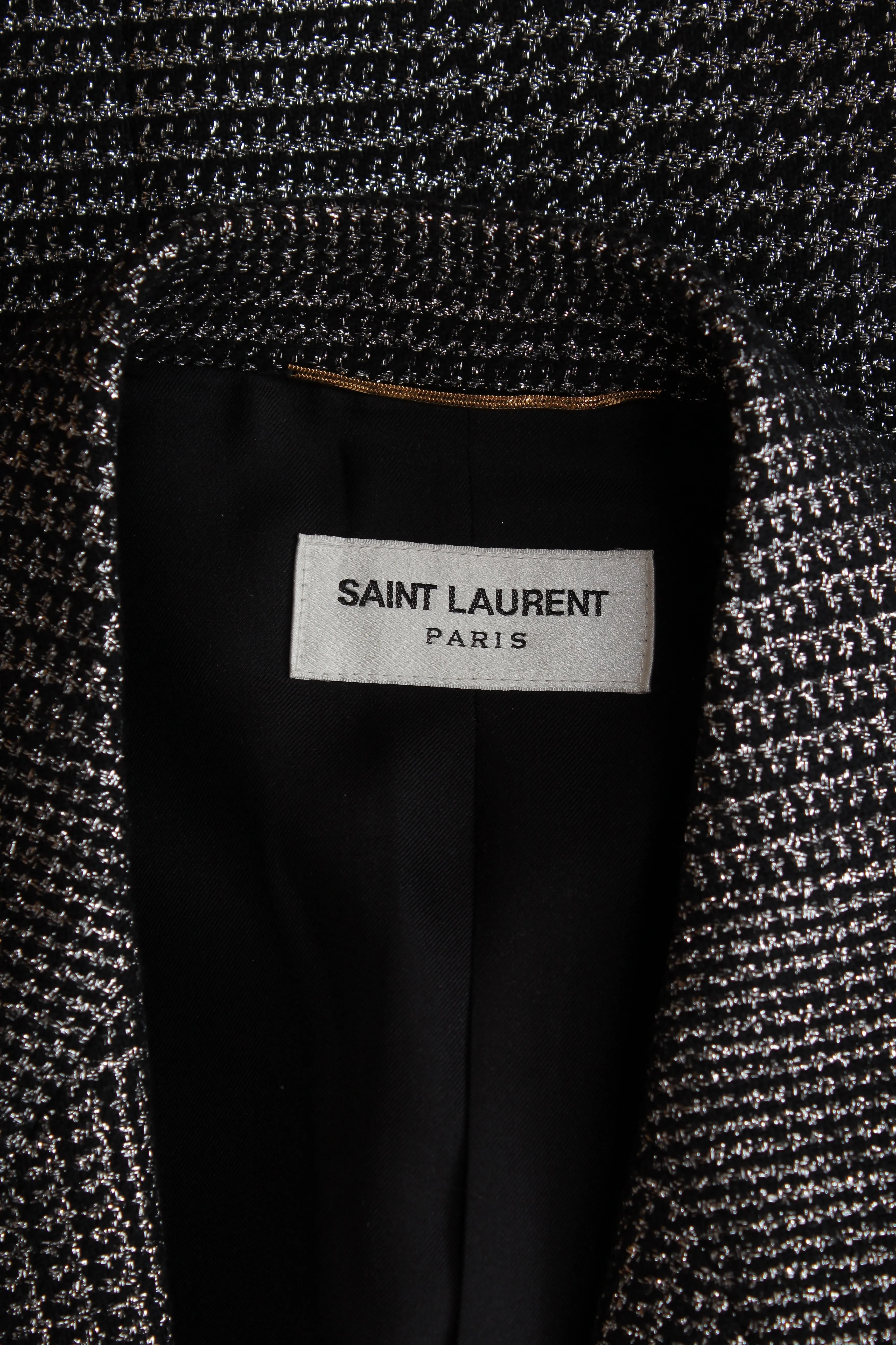 Saint Laurent Metallic Houndstooth Checked Single-Breasted Blazer