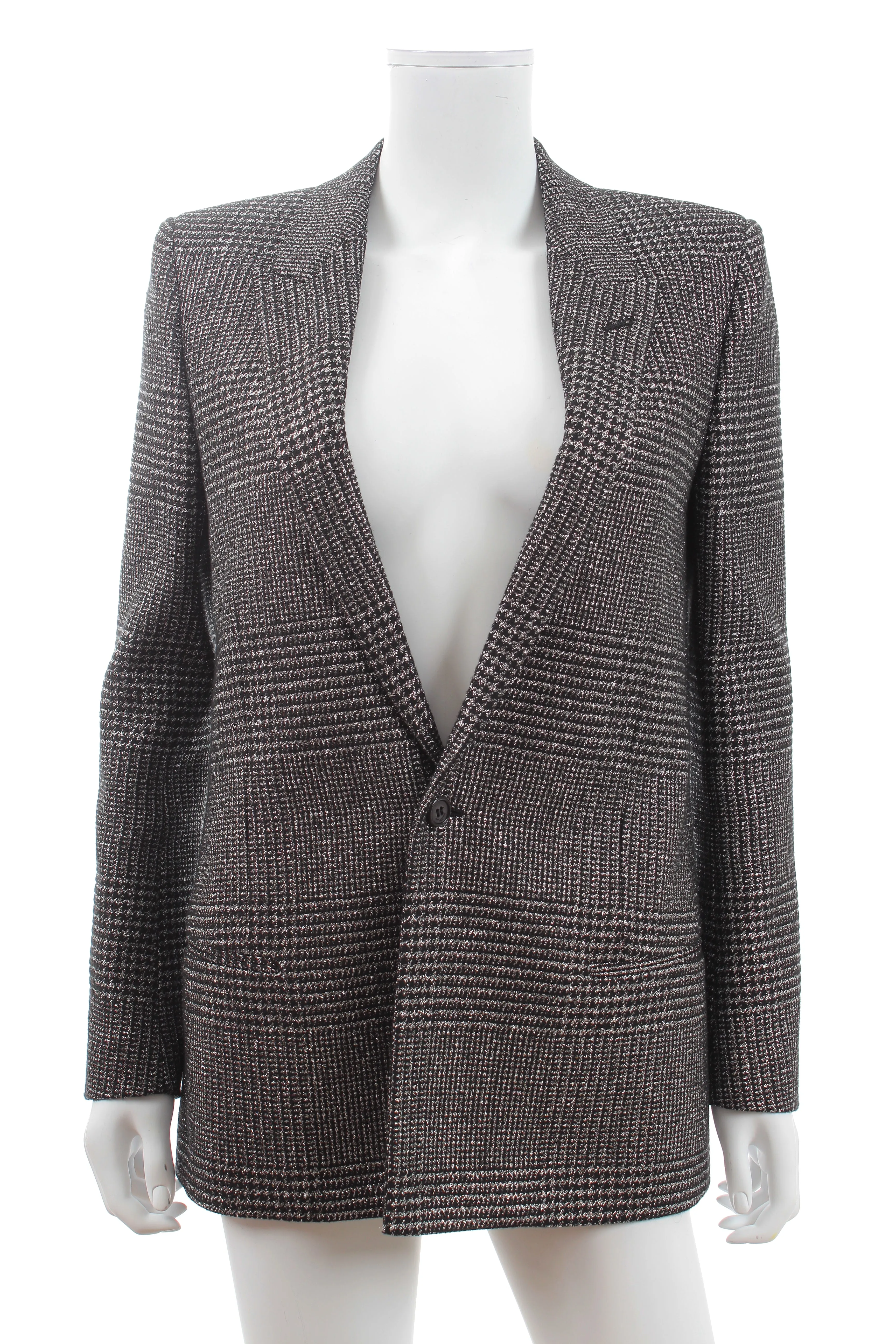 Saint Laurent Metallic Houndstooth Checked Single-Breasted Blazer