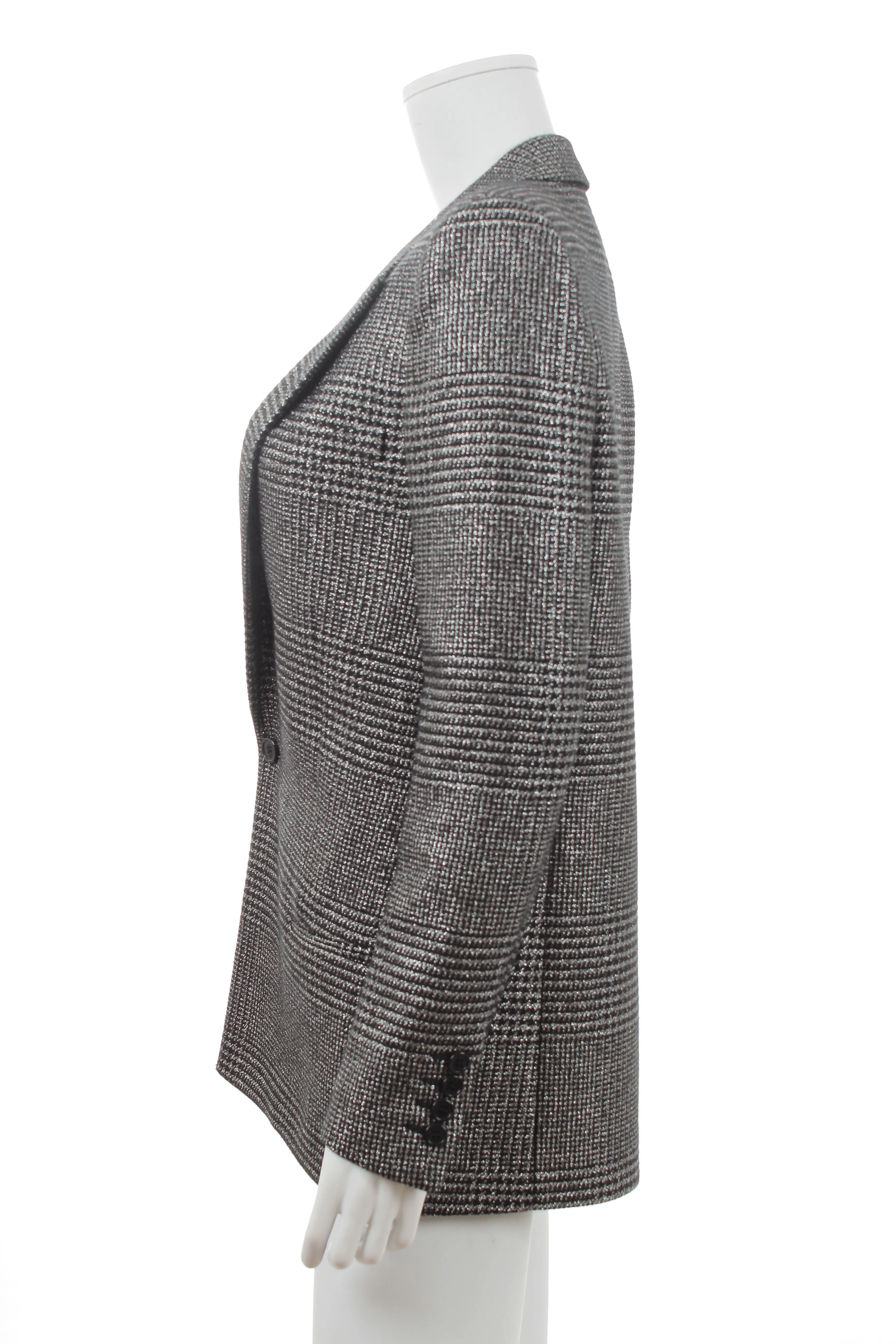 Saint Laurent Metallic Houndstooth Checked Single-Breasted Blazer
